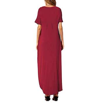 HUSKARY Women's Summer Maxi Dress Casual Loose Pockets Long Dress Short Sleeve Split