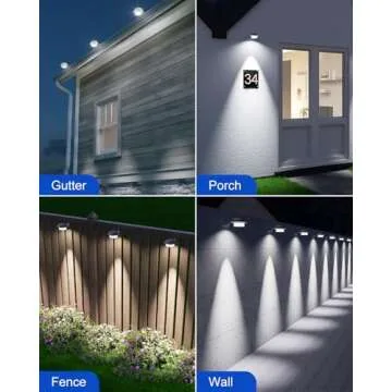 8 Pack White Solar Powered Gutter Lights Outdoor Decorative Waterproof Led Fence Lamp for Lighting Railing, Outside Wall, Deck, Garden, Path, Backyard, Sidewalk, Yard, Patio, No Drilling Installation