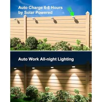 8 Pack White Solar Powered Gutter Lights Outdoor Decorative Waterproof Led Fence Lamp for Lighting Railing, Outside Wall, Deck, Garden, Path, Backyard, Sidewalk, Yard, Patio, No Drilling Installation