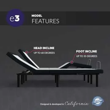 Blissful Nights King e3 Adjustable Bed Base Frame with Head and Foot Incline, Wireless Remote Control, Easy Assembly, and 10 Year Warranty