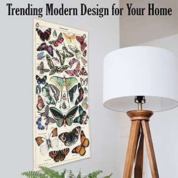 Papillons Butterflies - Canvas Wall Scroll Art Poster - Large Vintage Minimalist Hanging 16" x 32" Wall Decor Print - Perfect for Bedrooms, Bathroom, Living Rooms Or Kitchens Under $20