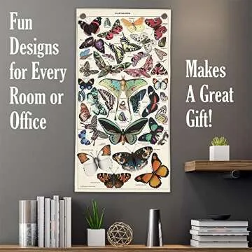 Papillons Butterflies - Canvas Wall Scroll Art Poster - Large Vintage Minimalist Hanging 16" x 32" Wall Decor Print - Perfect for Bedrooms, Bathroom, Living Rooms Or Kitchens Under $20