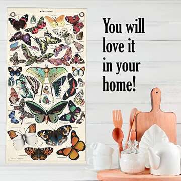 Papillons Butterflies - Canvas Wall Scroll Art Poster - Large Vintage Minimalist Hanging 16" x 32" Wall Decor Print - Perfect for Bedrooms, Bathroom, Living Rooms Or Kitchens Under $20
