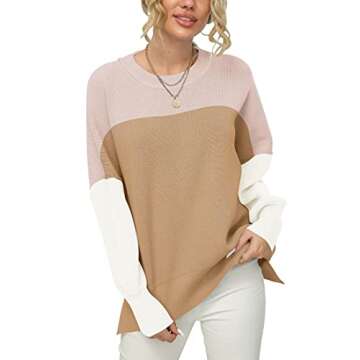 LOGENE Women's Oversized Crewneck Batwing Long Sleeve Side Slit Ribbed Knit Pullover Sweater Tops 20...