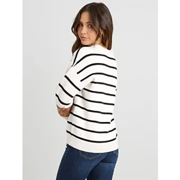 CFLONGE Women's Striped Long Sleeve Lightweight Pullover Sweater