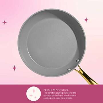 Paris Hilton Iconic Nonstick Pots and Pans Set, Multi-layer Nonstick Coating, Matching Lids With Gold Handles, Made without PFOA, Dishwasher Safe Cookware Set, 10-Piece, Cream