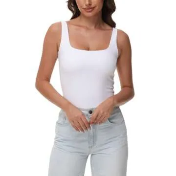 Women Tummy Control Shapewear Tank Tops Seamless Square Neck Compression Tops Slimming Body Shaper Camisole White