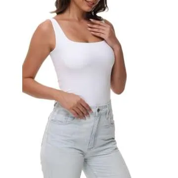 Women Tummy Control Shapewear Tank Tops Seamless Square Neck Compression Tops Slimming Body Shaper Camisole White