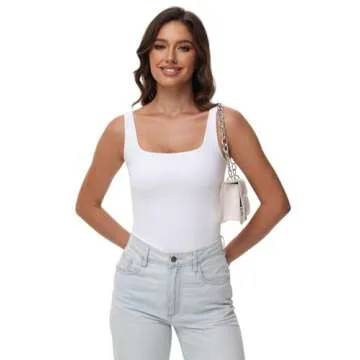Women Tummy Control Shapewear Tank Tops Seamless Square Neck Compression Tops Slimming Body Shaper Camisole White