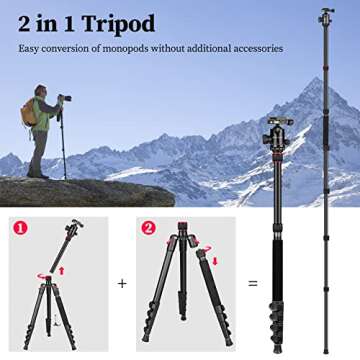 Tripod for Camera, Victiv 81 inch Professional Camera Tripod Monopod, Tall DSLR Tripod Heavy Duty, Aluminium Compact Travel Tripod with Phone Mount, Compatible with Canon Nikon Sony