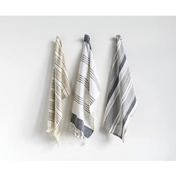 Elegant Creative Co-Op Striped Cotton Tea Towels Set of 3