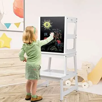 Kids Kitchen Step Stool with Chalkboard for Toddlers