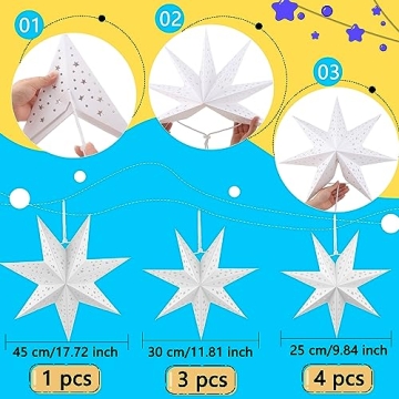 Haconba 8 Pack 3D Hanging Paper Stars for Home Decor