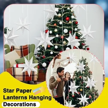 Haconba 8 Pack 3D Hanging Paper Stars for Home Decor