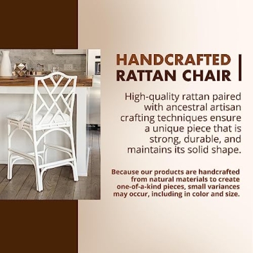 KOUBOO Chippendale Rattan Kitchen Counter Chair, Kitchen Island Seating, Kitchen Furniture, Bohemian Decor, Contemporary Seating, Off White Upholstery, White