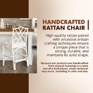 KOUBOO Chippendale Rattan Kitchen Counter Chair, Kitchen Island Seating, Kitchen Furniture, Bohemian Decor, Contemporary Seating, Off White Upholstery, White