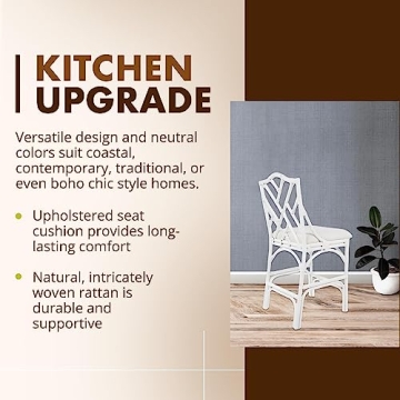 KOUBOO Chippendale Rattan Kitchen Counter Chair, Kitchen Island Seating, Kitchen Furniture, Bohemian Decor, Contemporary Seating, Off White Upholstery, White