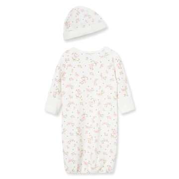 Little Me Baby Girl's 2-Piece Nightgown and Cap Set, Vintage Rose, 0-3 Months