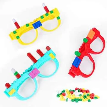 Hooqict 9 Pcs DIY Building Bricks Glasses Building Blocks Games for Kids Birthday Party Favor Block Theme Party Supplies Carnival Easter Games