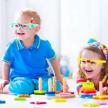 Hooqict 9 Pcs DIY Building Bricks Glasses Building Blocks Games for Kids Birthday Party Favor Block Theme Party Supplies Carnival Easter Games