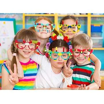 Hooqict 9 Pcs DIY Building Bricks Glasses Building Blocks Games for Kids Birthday Party Favor Block Theme Party Supplies Carnival Easter Games