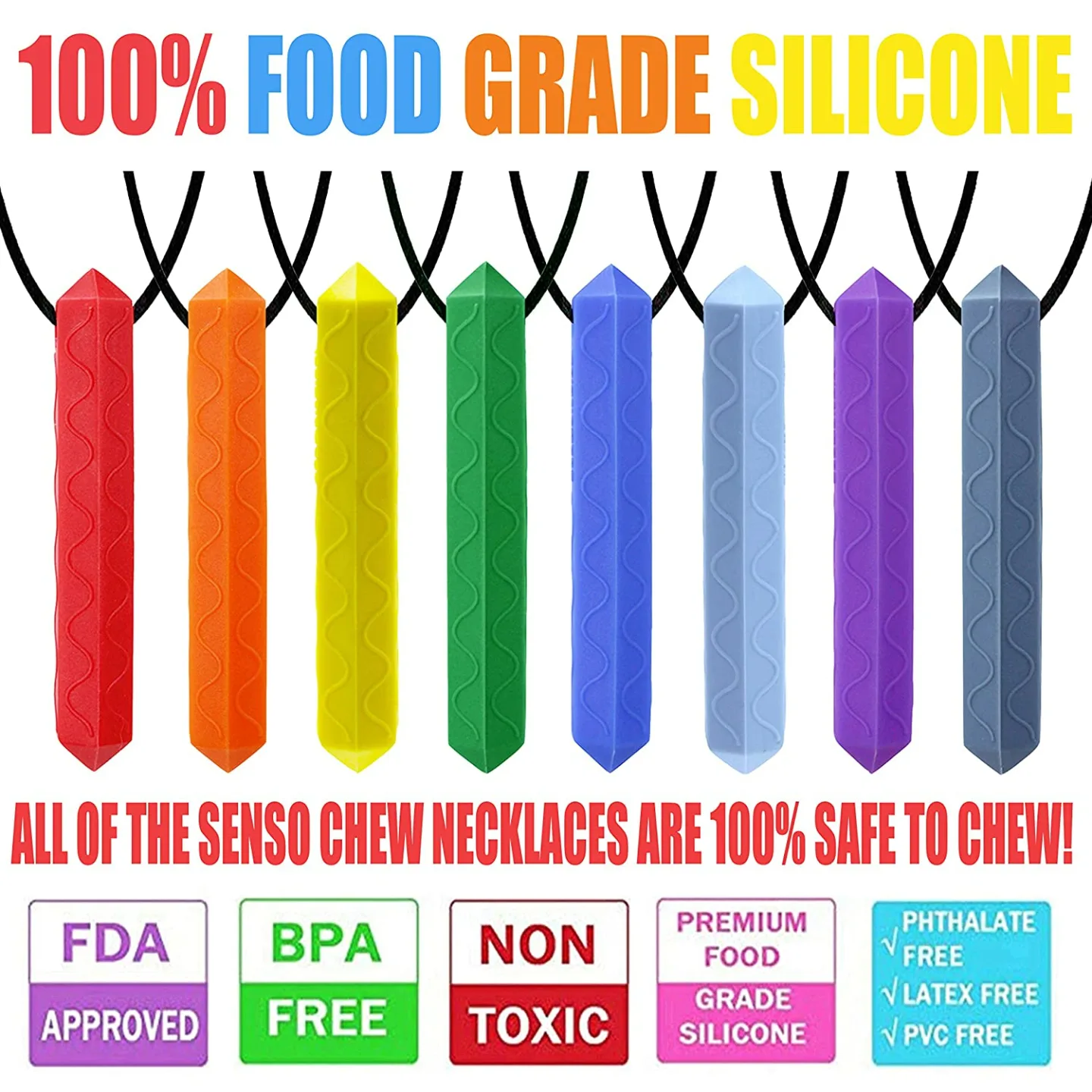 Chew Necklace Set for Sensory Relief - 8 Pack