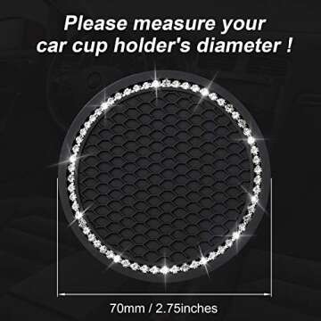 2PCS Bling Car Cup Coaster, Universal Vehicle Cup Holder Insert Coaster, 2.75 inch Rhinestone Anti Slip Silicone Car Accessories, Suitable for Most Car Interior, Gift for Women