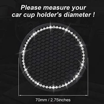 2PCS Bling Car Cup Coaster, Universal Vehicle Cup Holder Insert Coaster, 2.75 inch Rhinestone Anti Slip Silicone Car Accessories, Suitable for Most Car Interior, Gift for Women