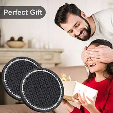 2PCS Bling Car Cup Coaster, Universal Vehicle Cup Holder Insert Coaster, 2.75 inch Rhinestone Anti Slip Silicone Car Accessories, Suitable for Most Car Interior, Gift for Women