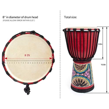 Kmise 8" Djembe Hand Drum - Authentic Mahogany Sound