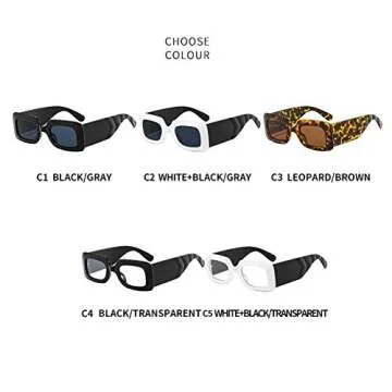 YAMEIZE Trendy Small Rectangle Sunglasses for Women Men Vintage Thick Frame Blue Light Blocking Glasses UV400 ProtectionUV400 Driving Shades Glasses (White+Black/Transparent)