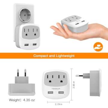 TESSAN European Travel Adapter with USB & AC Outlets