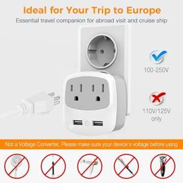 TESSAN European Travel Adapter with USB & AC Outlets