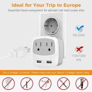 TESSAN European Travel Adapter with USB & AC Outlets