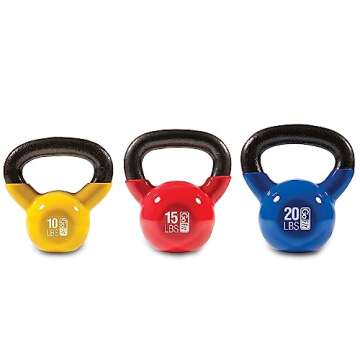 GoFit Ultimate Kettlebell Set - 3 Pack with 10, 15, 20 lbs for Home Workouts