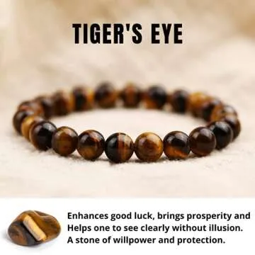 Crystal Vibe 8mm Beads Tiger Eye Bracelet for Women Men - Tiger Eye Crystal Bracelet for Spiritual Healing Positive Energy