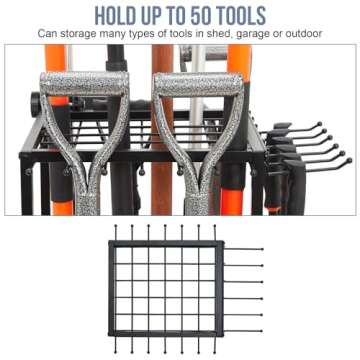 Garden Tool Organizer Holds 50 Long-Handled Tools/Rakes/Brooms/Shovles for Garage Organization and S...