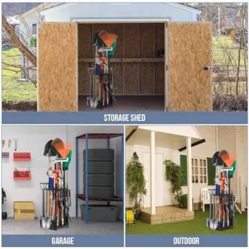 Garden Tool Organizer Holds 50 Long-Handled Tools/Rakes/Brooms/Shovles for Garage Organization and Storage, Shed, Outdoor, Lawn, Heavy-Duty Steel, Black, Easy Assembly