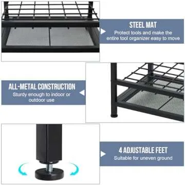 Garden Tool Organizer Holds 50 Long-Handled Tools/Rakes/Brooms/Shovles for Garage Organization and Storage, Shed, Outdoor, Lawn, Heavy-Duty Steel, Black, Easy Assembly