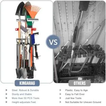 Garden Tool Organizer Holds 50 Long-Handled Tools/Rakes/Brooms/Shovles for Garage Organization and Storage, Shed, Outdoor, Lawn, Heavy-Duty Steel, Black, Easy Assembly