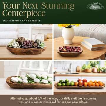 Red Barn Candle Company Wood Dough Bowl Candles | 100% Natural Soy Wax & Essential Oil Infused | Odor Eliminating + Pet Safe | Scented Candle Gifts for Men & Women (3-Wick, Lemon Verbena)