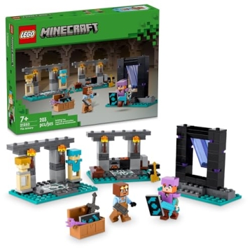LEGO Minecraft The Armory Building Set - Alex & Armorsmith, Gift for Kids 7+