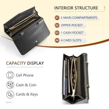 U+U Crossbody Bags for Women, Black Crossbody Handbags Cell Phone Wallet Small Purse with Credit Card Slots and Removebale Chain (Black)