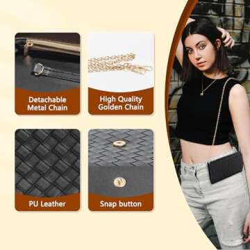 U+U Crossbody Bags for Women, Black Crossbody Handbags Cell Phone Wallet Small Purse with Credit Card Slots and Removebale Chain (Black)