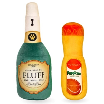 Bark Bros - Paw-mosa Mimosa Champagne OJ Plush Squeaky Dog Toy Bottle Parody Two Pack - Dog Birthday...