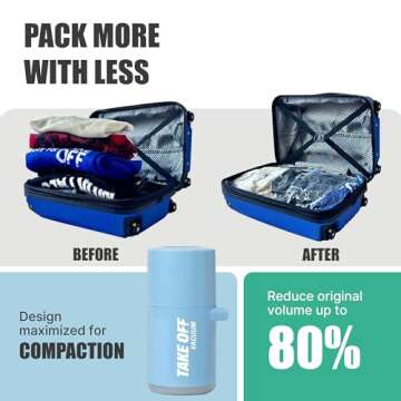 TAKE OFF Mini Vacuum Rechargeable Pump, Reduce Original Volume, Vacuum Seal Air Compression, Lightweight and Portable Travel Vacuum Pump, For Travel Space Saving and for Vacuum Seal Bags, Blue