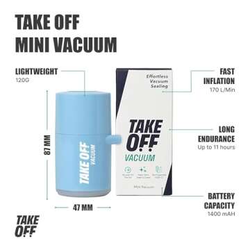 TAKE OFF Mini Vacuum Rechargeable Pump, Reduce Original Volume, Vacuum Seal Air Compression, Lightweight and Portable Travel Vacuum Pump, For Travel Space Saving and for Vacuum Seal Bags, Blue