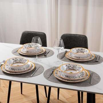 LEHAHA Honeycomb Bee Sweet 12-Piece Melamine Dinnerware Set,Melamine Dishes Set of 4, Lightweight and Unbreakable Garden Floral Dinner Plates and Side plates and All-purpose Bowls Set