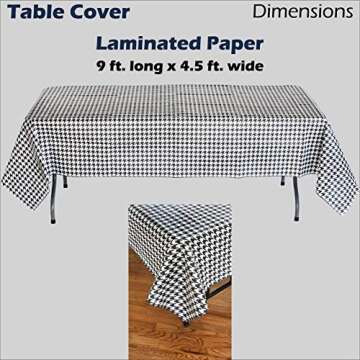Havercamp Houndstooth Table Cover (54" x 108"). Water and Tear Resistant, Black and White Paper Cover. Alabama Houndstooth