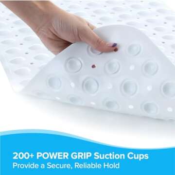 SlipX Solutions Power Grip Extra Long Bath Tub & Shower Mat 39x16, Wet Floor Non-Slip for Elderly & Kids Bathroom, 30% Longer Bathtub Mats, 200 Suction Cups, Drain Holes (White)